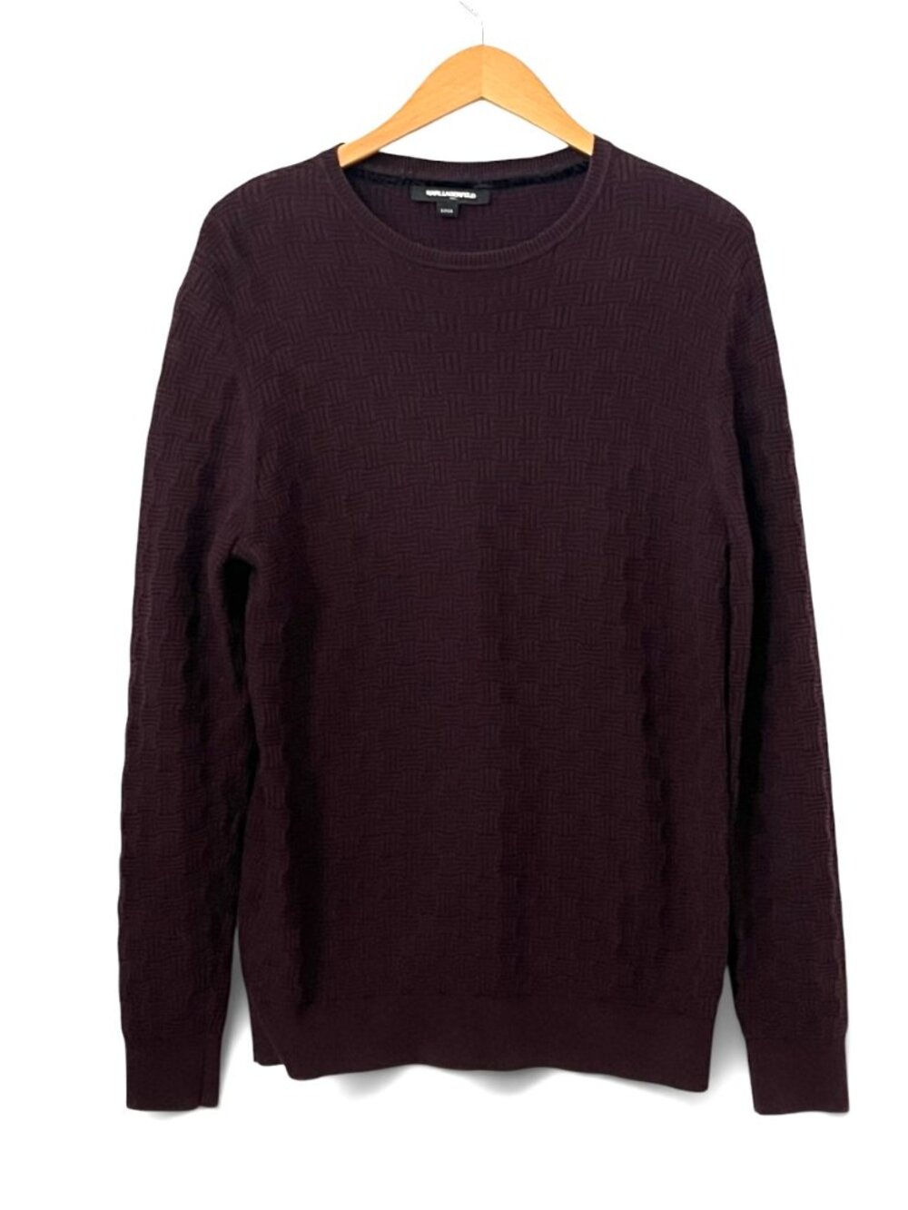 Karl Lagerfeld Paris Purple Textured Basketweave Knit Cotton Blend Sweater Small